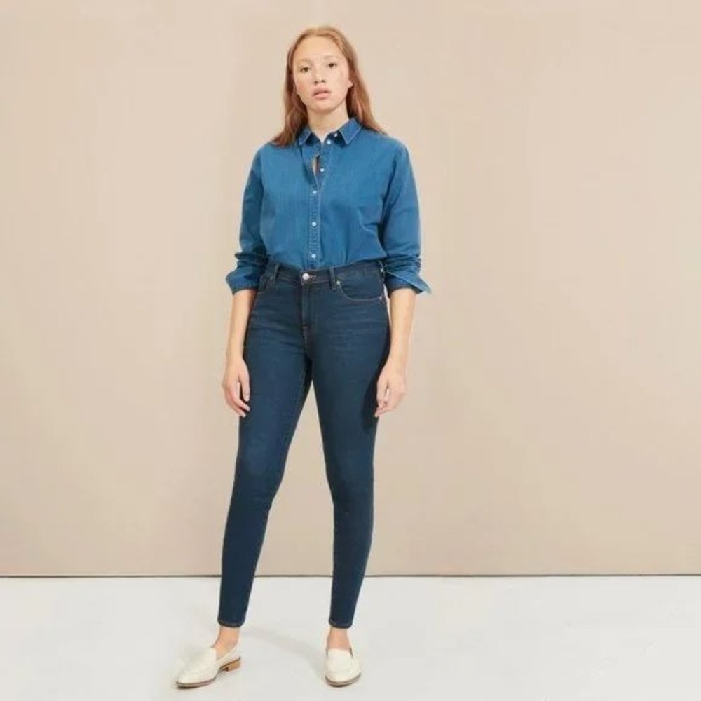 NEW Everlane The Authentic Stretch Mid Rise Skinny Jean Dark Blue Wash 27 - Picture 1 of 9